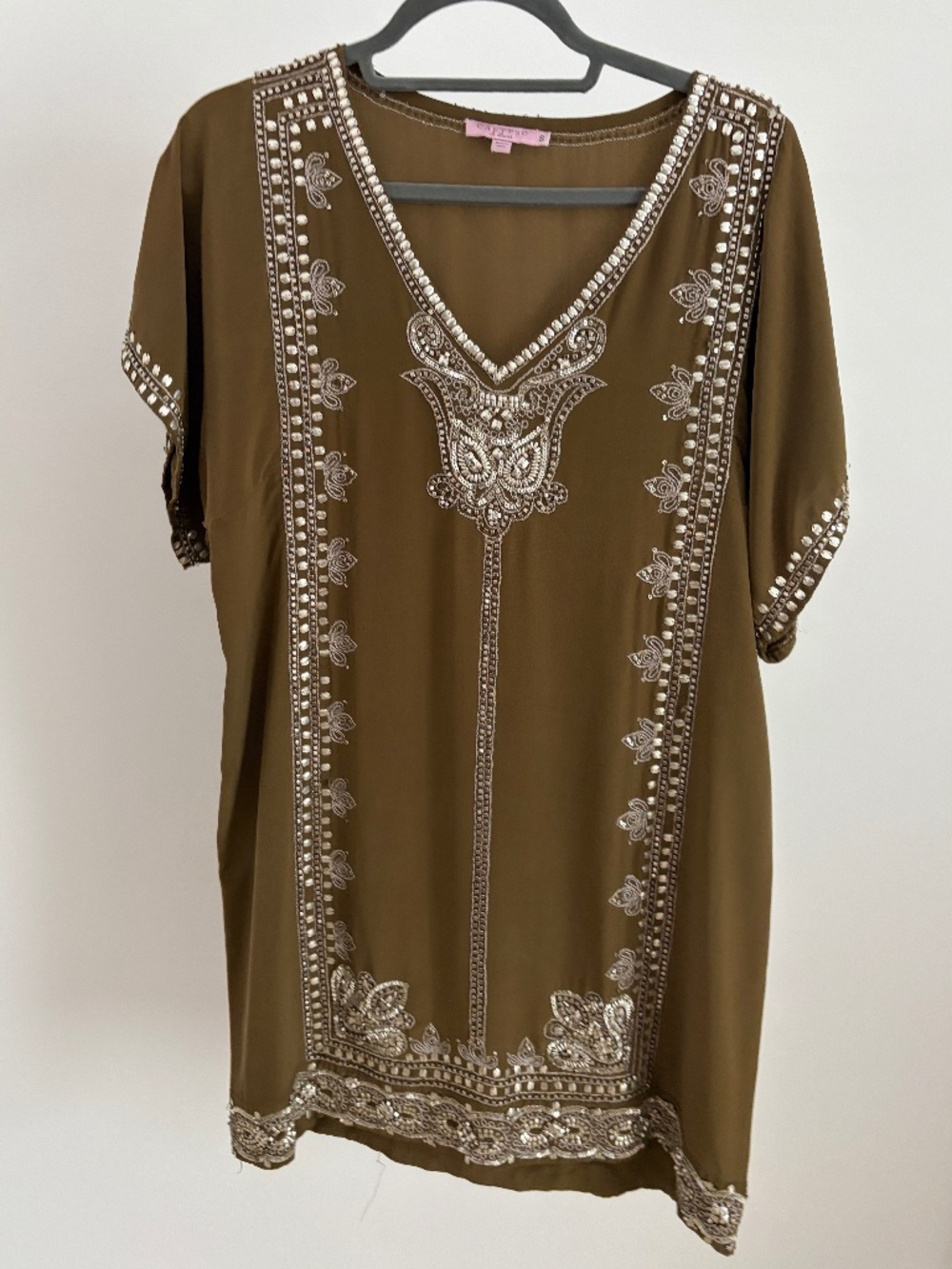 CALYPSO St Barth Sequined Green Tunic Cover Up Dress SZ Small